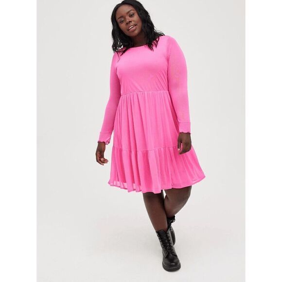 Torrid Hot Pink Glo Mesh Ruffle Tiered Mini Dress XL/14 NWT - Picture 8 of 11